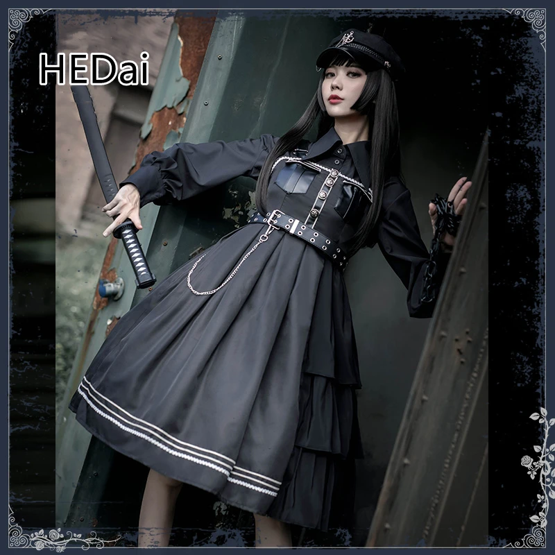 

HEDai Lolita Original Army Lo Army Style Gothic Style Dark Handsome Cool Lolita Dress Night OWL JSK Birthday Party Dance Party