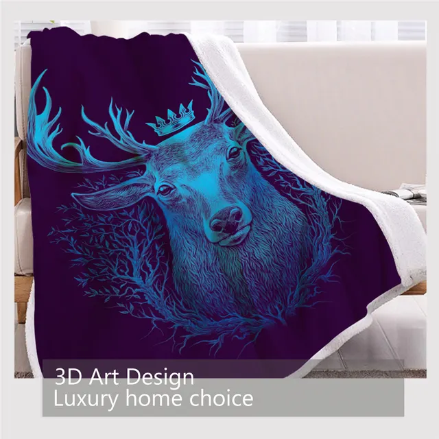BlessLiving Deer Bed Blanket Whitetail Fluffy Blanket Crown Branch Blanket 3d Print Graphic Animal Cobertor Stylish Home Decor 3