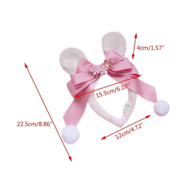 

Japanese Lolita Rabbit Ears Headband Sweet Cherry Blossom Bow Bunny Hair Hoop