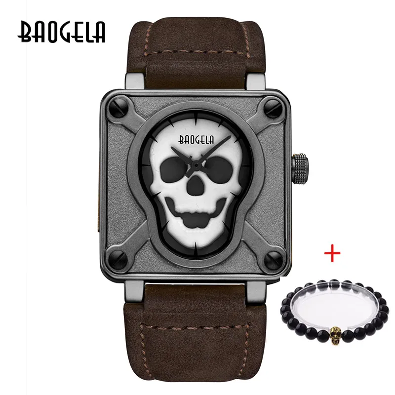 BAOGELA Skull часы модные светящиеся Priate Skull кварцевые часы водонепроницаемые наручные часы Relogio Masculino 1701 - Цвет: BGL1701 Brown