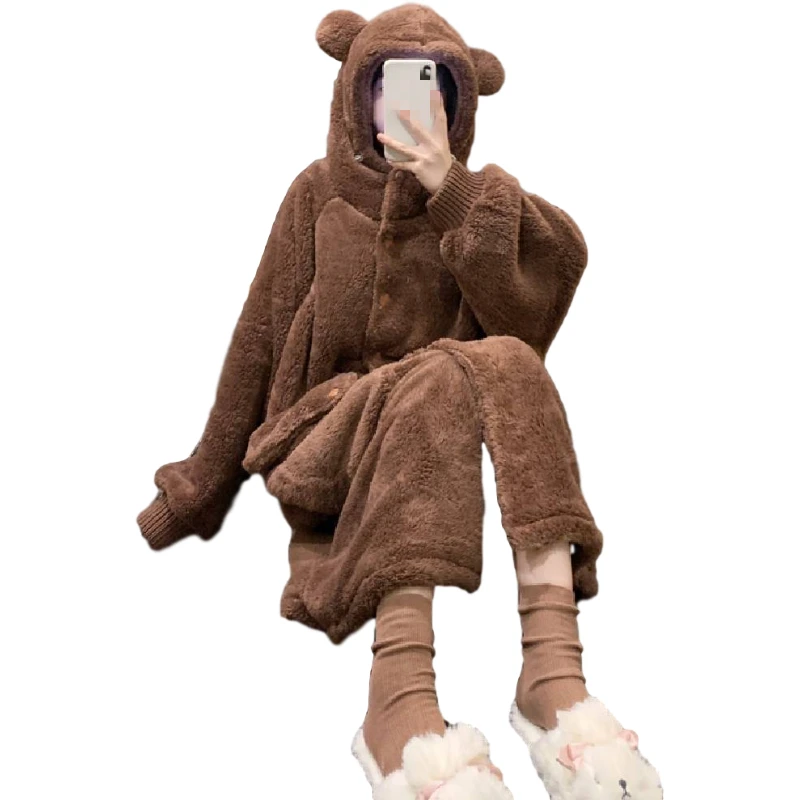 

New Winter Thick Warm Pajamas Dress Women Sleepwear Homes Clothing Pajama Home Wear Womens Pyjamas Dresses Velvet Nightwear