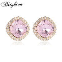 brighton new elegant bijoux crystal square cubic zircon stud earrings for women fashion wedding luxury jewelry anniversary gift