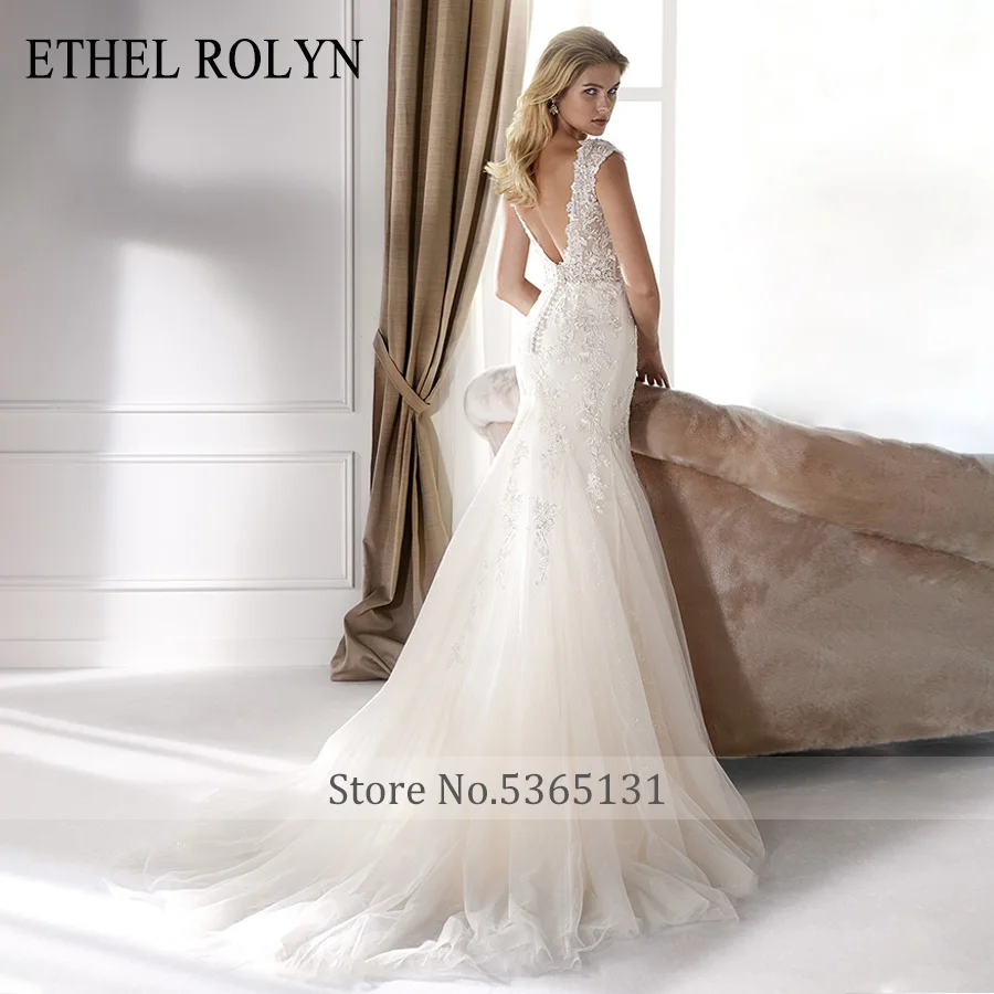 

ETHEL ROLYN Sexy V-neck Backles Mermaid Wedding Dresses 2020 Romantic Beaded Appliques Vintage Wedding Gowns Vestido De Noiva