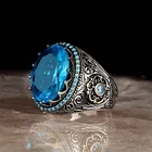Оптовая продажа яйцеобразная в форме синего цвета с украшением в виде кристаллов резной узор сплав женское кольцо для женщин вечерние, ювелирное изделие для помолвки ручной аксессуары Размеры 7-12