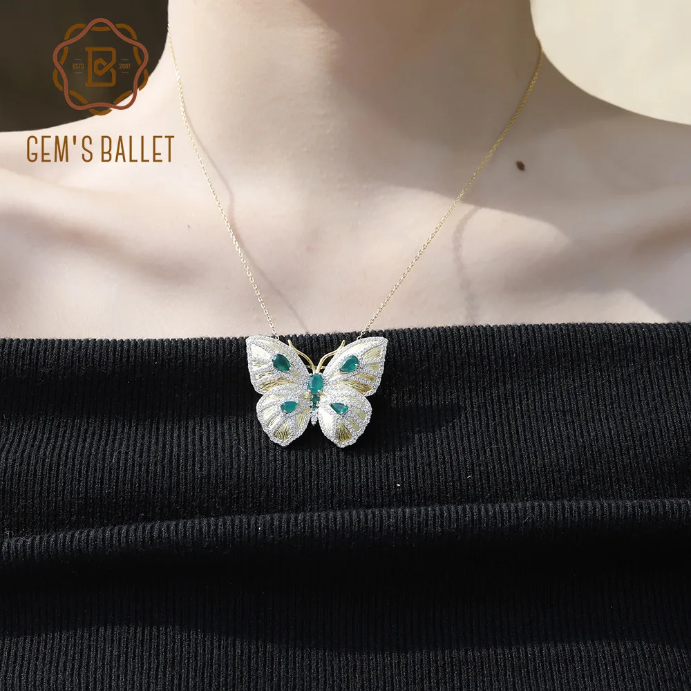 Женская Брошь бабочка из натурального зелёного агата серебра 925 пробы|Украшения