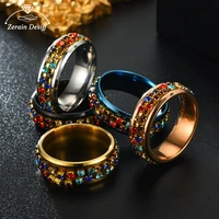 new ring stainless steel colorful diamond chain rotatable ring fashion jewelry lady titanium steel rings
