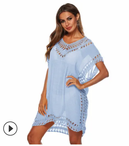 sky blue Пляжная одежда Saida De, пляжные длинные туники для женщин, купальный костюм, накидка до, новые крючки, плюс слюб ткань, одежда, купальник - Цвет: sky blue