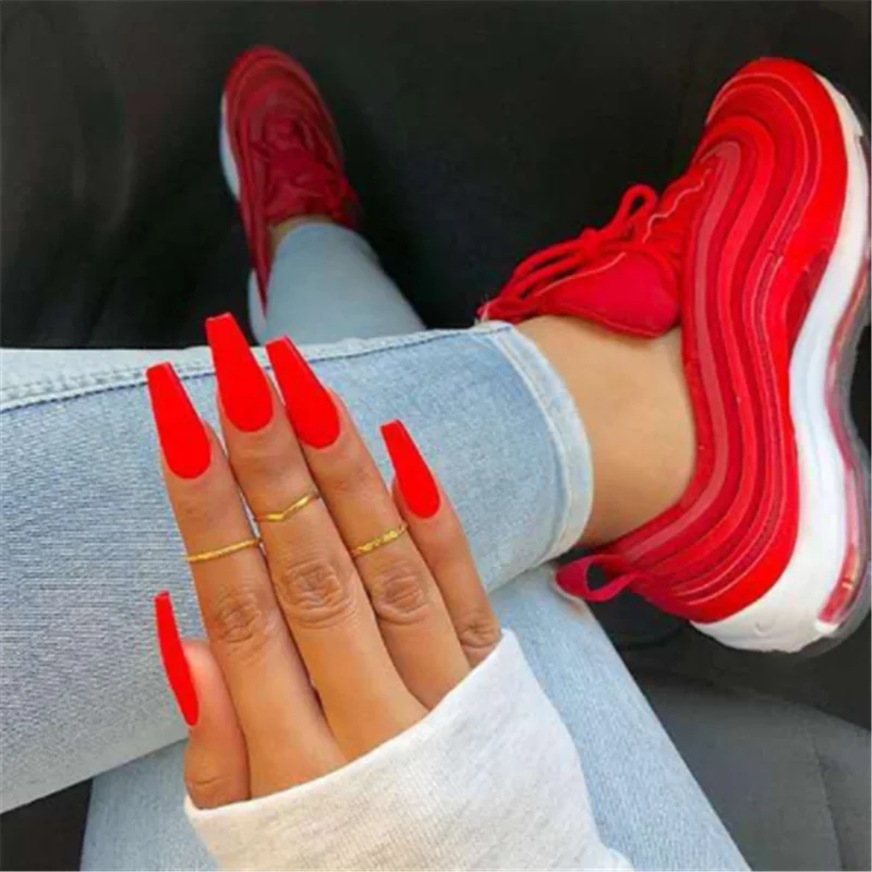 

Women's Air Cushion Sports Shoes Spring New Solid Color Lace-up Ladies Vulcanized Shoes Thick-soled Sports Shoes Running Shoes