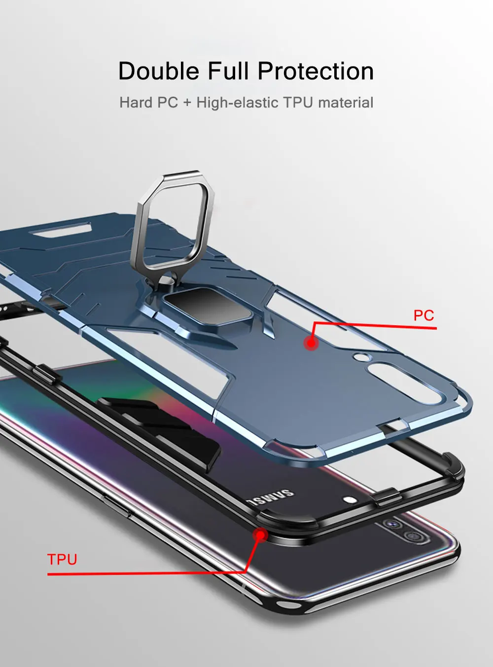 Защитный чехол для samsung A70 A50, чехол-бампер с магнитным кольцом из ТПУ+ поликарбоната, чехол для samsung Galaxy A50 A 50 A70 A 70, защитный чехол