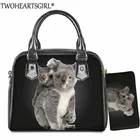 Женская кожаная сумка на плечо twoheart, с принтом коала, 2 шт.компл., тоут, сумка-тоут, Женская Повседневная сумка-мессенджер, маленькие сумки