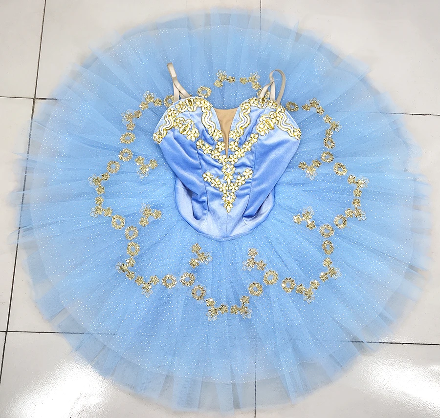 Professional Ballet Tutu Light Blue Gold Adult Women Shape Performance Ballet Tutu Dress Professional Ballet Stage Costume - Цвет: Синий