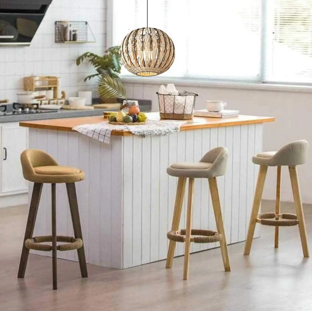 

Natural Bamboo Chandelier Wicker Rattan Lamp Shades Weave Hanging Ceiling Light Fixture Pendant Lighting Beige Ball Shape