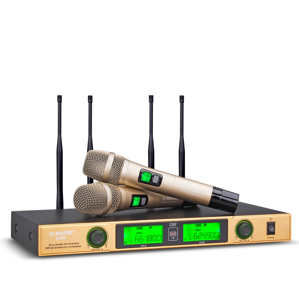 G-MARK G520 Беспроводная микрофонная система, двухканальный приемник, расстояние 150 м, 2 ручных микрофона, инфракрасный автоматический Частотный диапазон