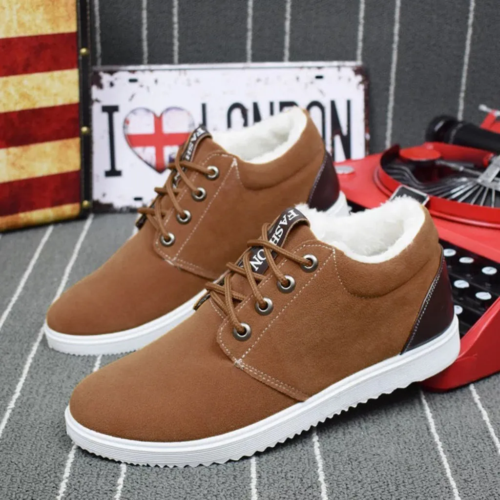 

Men's casual shoes winter zapatillas hombre Men's new Fashion Casual Winter Warm Lace Up Business Leather Shoes Short Boots