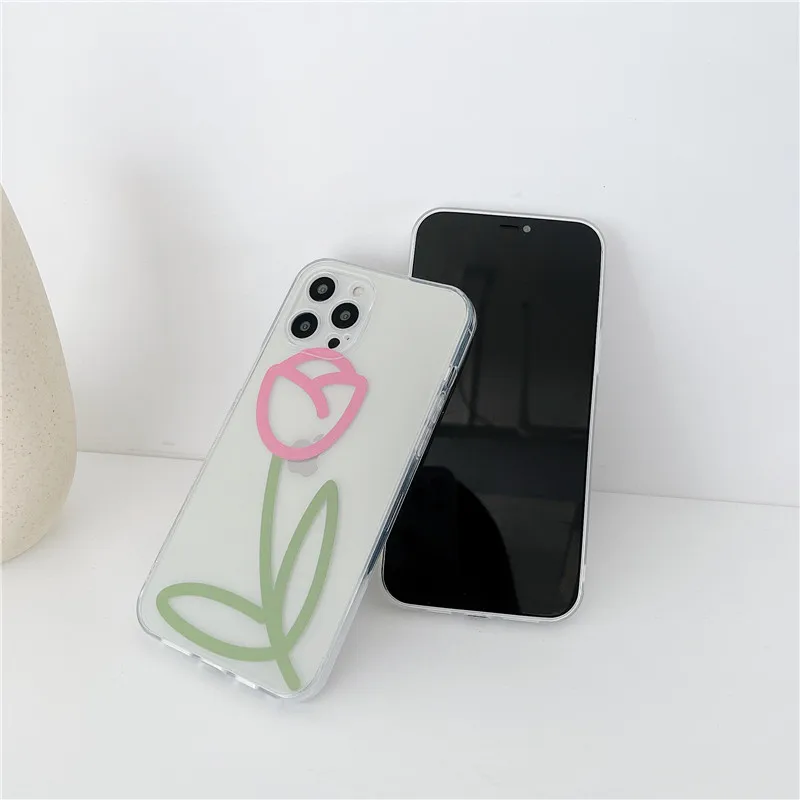 

Cute Cartoon Flowers Phone Cases For iPhone 12 Mini 11 Pro XS Max X XR 7 8 Plus SE 2020 Fashion Straight Edge Soft TPU Cover