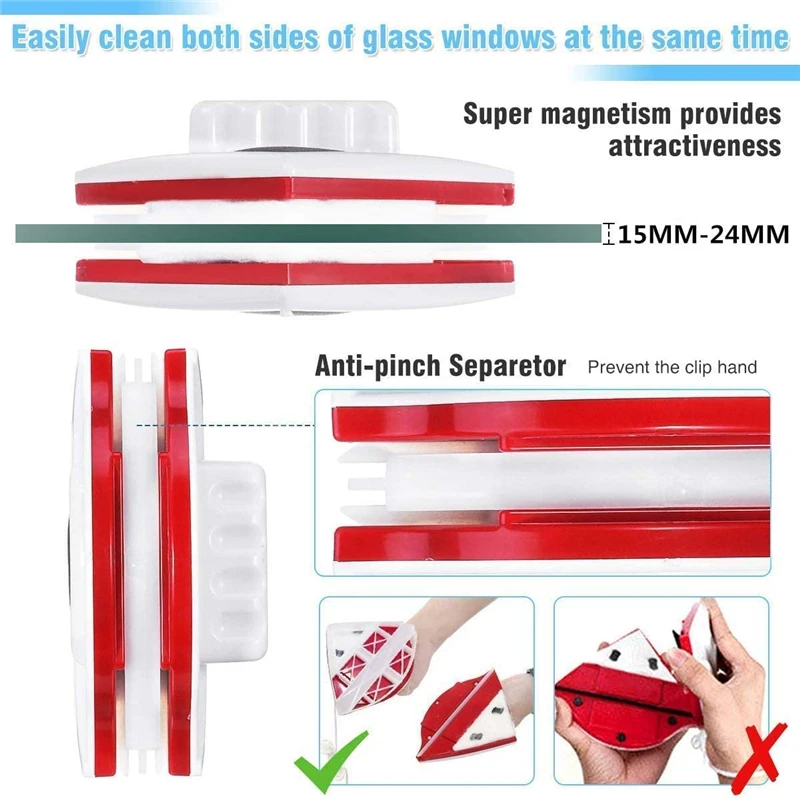 

Magnetic Window Cleaner Brush Double Sided Glass Cleaner Magnet Wiper with 2.5m Anti-Falling Rope Window Washing Household Tool