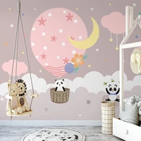 3d wallpaper hand painted pink hot air balloon panda starry sky photo wall mural childrens bedroom background wall painting 3 d