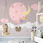 3D обои ручная роспись розовый воздушный шар панда звездное небо фото Настенная роспись для детской спальни фон настенная живопись 3 D