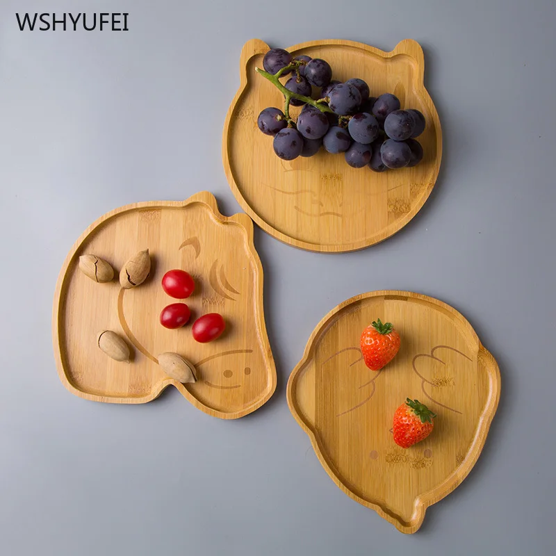 Деревянная тарелка с милыми животными медведем тигр обезьяна змея Детская