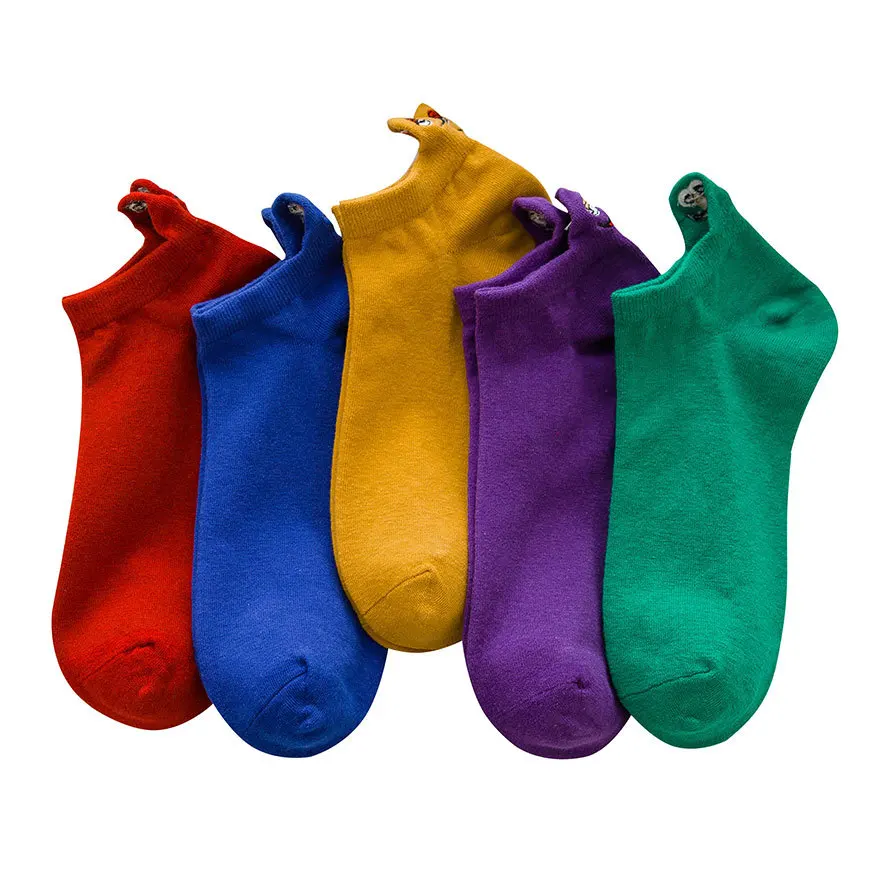 

Kawaii Embroidered Expression Women Socks Happy Fashion Ankle Funny Socks Women Cotton Summer 1 Pair Candy Color women socks