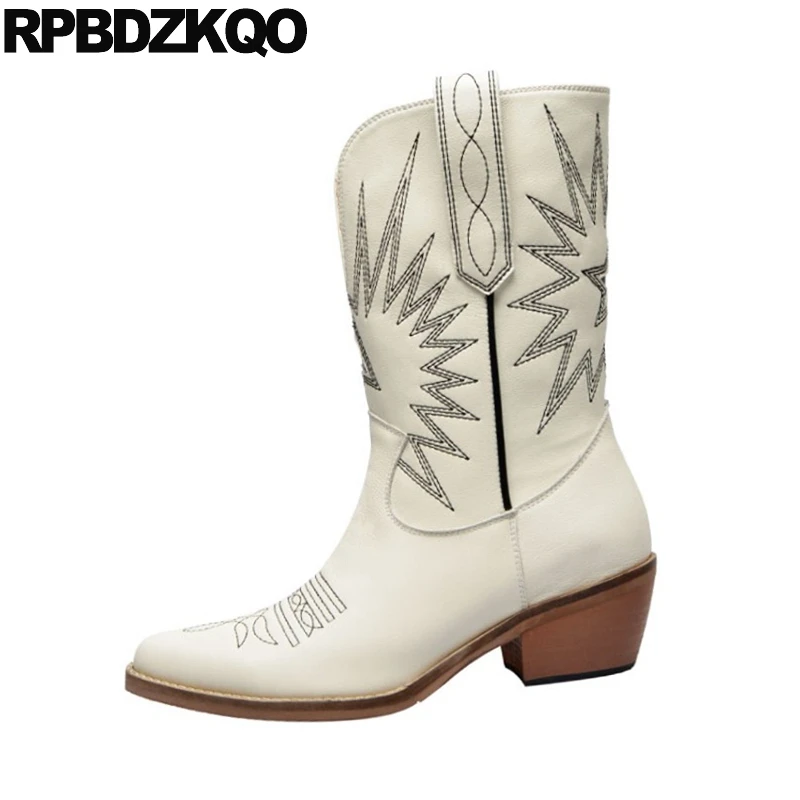 Осень Размер 34 бренд в ковбойском стиле Женские сапоги до середины икры с острым