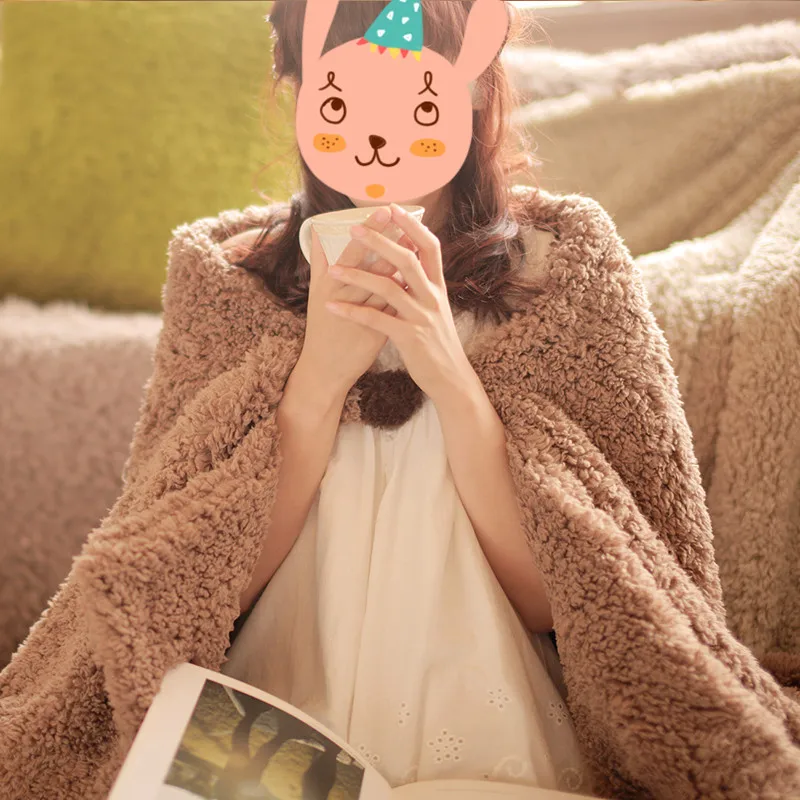 

2 Sizes Lamb Cashmere Throw Blanket Warm Soft Blankets For Beds Fluffy Fuzzy Fur Blanket Solid Thick Towel Office Blanket Home