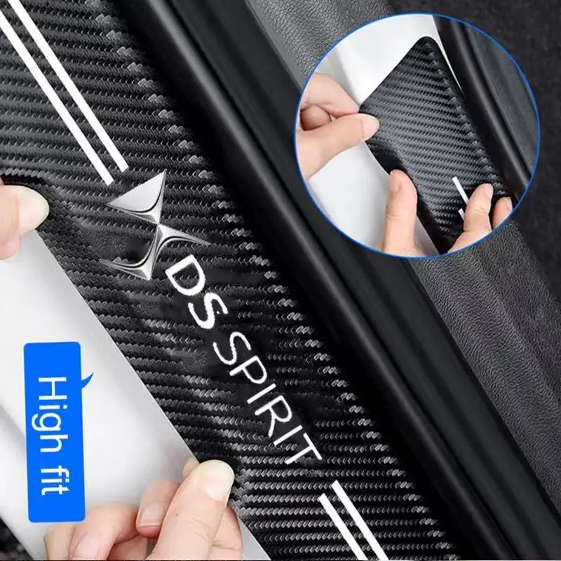 

For DS SPIRIT DS3 DS4 DS4S DS5 5LS DS DS6 DS7 Car Carbon fiber stripe Door Sill Leather Decals Car logo Stickers accessorie 4PCS