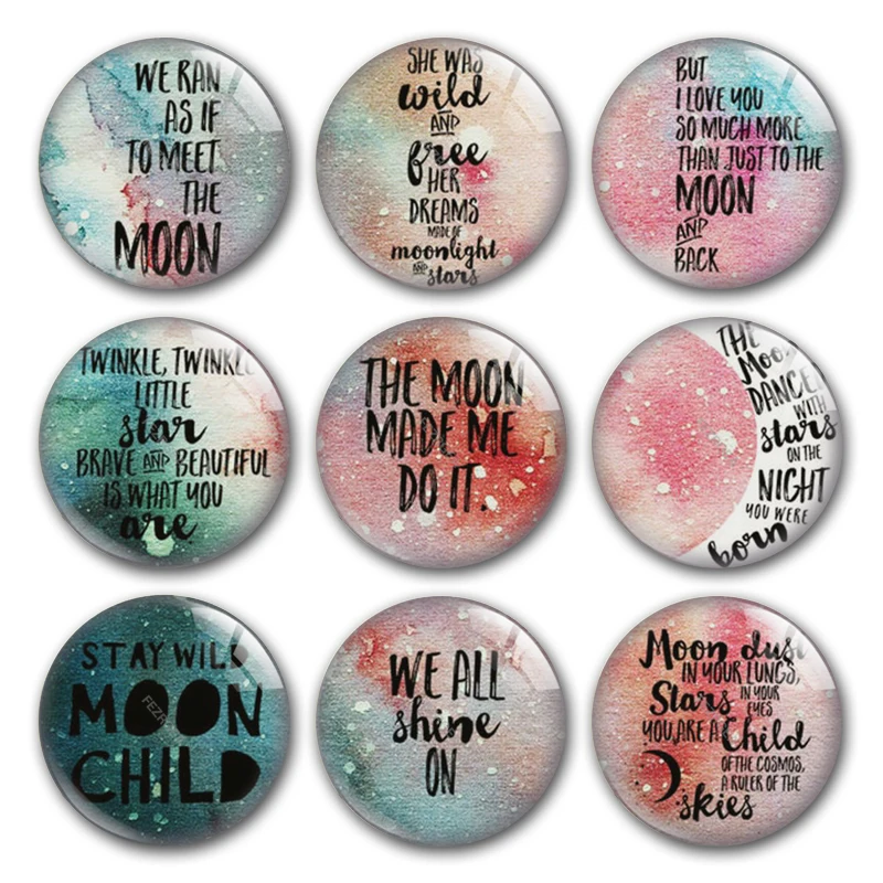 

Starry Sky Moon Good Night Pink Word And Letter Round Photo Glass Cabochon Demo Flat Back Making Findings