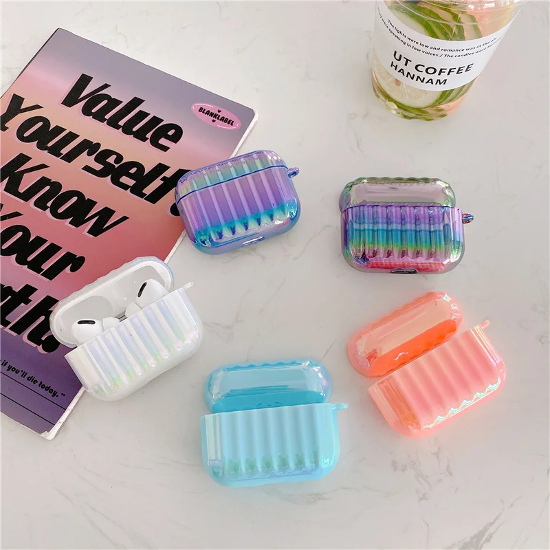 Градиентные лазерные полосы чехол для Airpods 1 2 Bluetooth наушники airpods Pro Чехол Жесткий