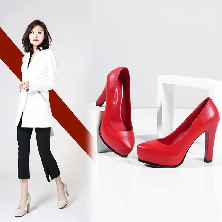 Рабочая обувь для девочек тонкие туфли с острым носком на толстом каблуке