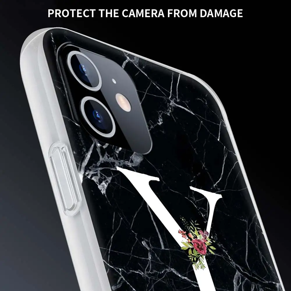 

Letters Flower 26 Marble Phone Case For iPhone 11 Pro Shell For iphone 12 Pro Max 7 8 Plus SE 2020 X XR XS Soft Matte Cover