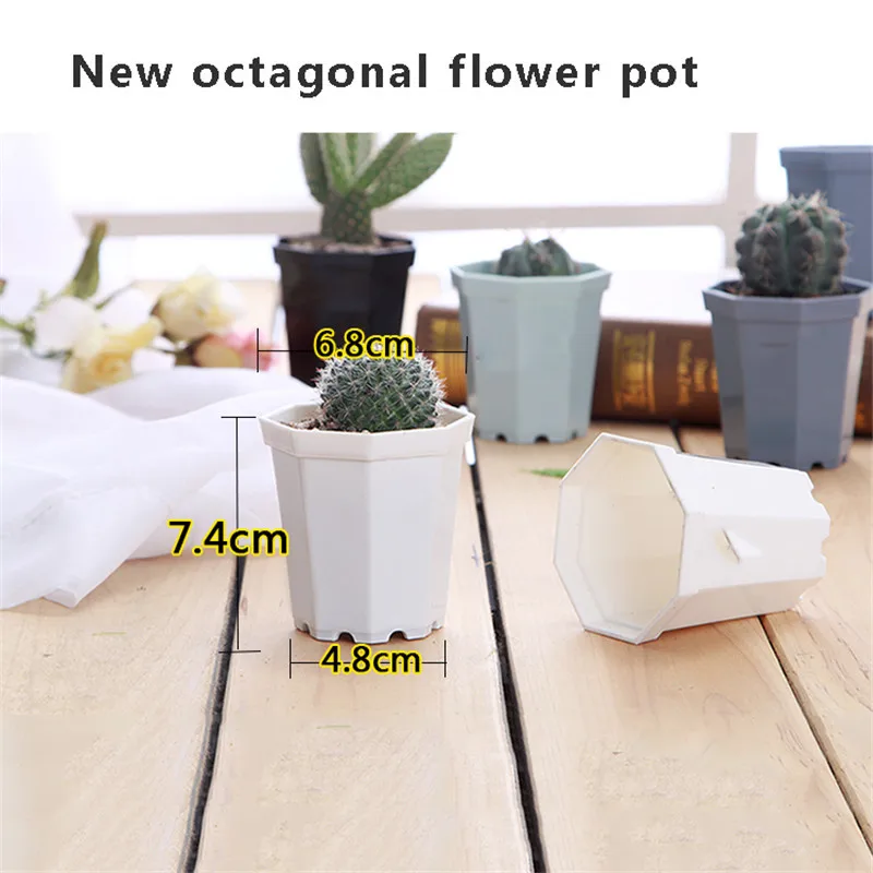Восьмиугольный пластиковый цветочный горшок кактус сочный для растений