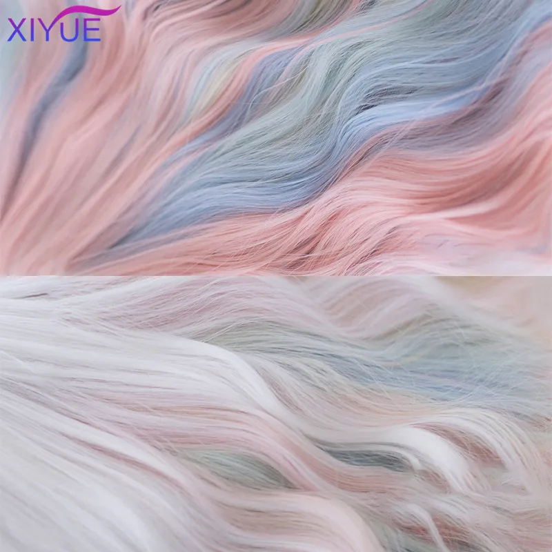 

XIYUE Short Wavy Wigs for Black Women African American Synthetic Pink Hair Purple Wigs with Bangs Heat Resistant Cosplay Wig
