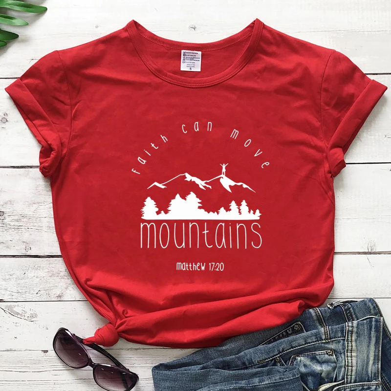 Faith Can Move Mountains Matthew 17:20 Christian Tshirt Cotton T Shirt Women Jesus Bible Graphic T-shirt 90s Big Size Top | Женская