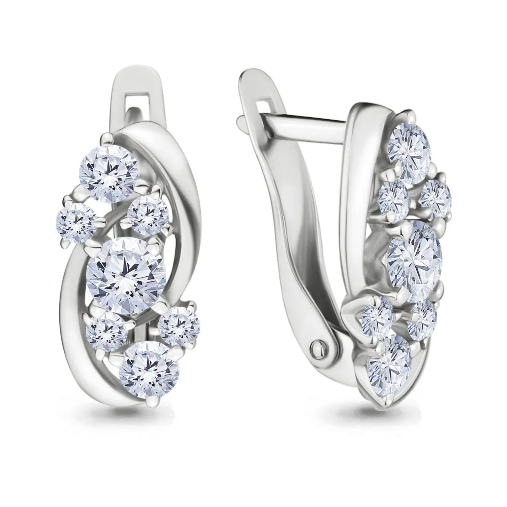 Серьги AQUAMARINE с фианитами swarovski Серебро 925 пробы|Серьги-гвоздики| |