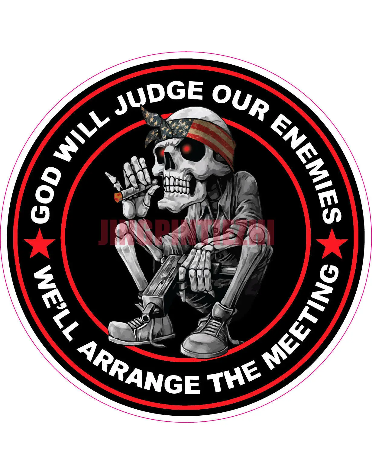 

Cartoon Car StickerGod Will Judge Our Enemies Skeleton American Flag Bandana Decal Vinyl Decal Vinyl Stickers Motorcycle Decals
