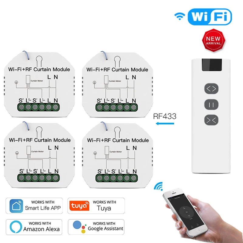 

WiFi RF Curtain Switch Module Electric Motor Roller Blinds Shutter Motor Smart Life/Tuya Remote Control Work Google Home Alexa