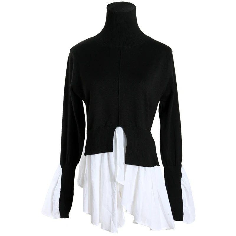 TWOTWINSTYLE хит цветной лоскутный женский свитер водолазка с расклешенными рукавами