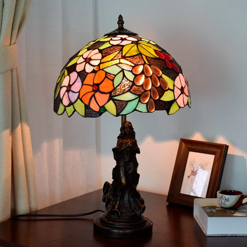 

American Pastoral Vintage Grape Living Room Dining Room Bedroom Bedside Table Lamp Bar Simple Tiffany Glass