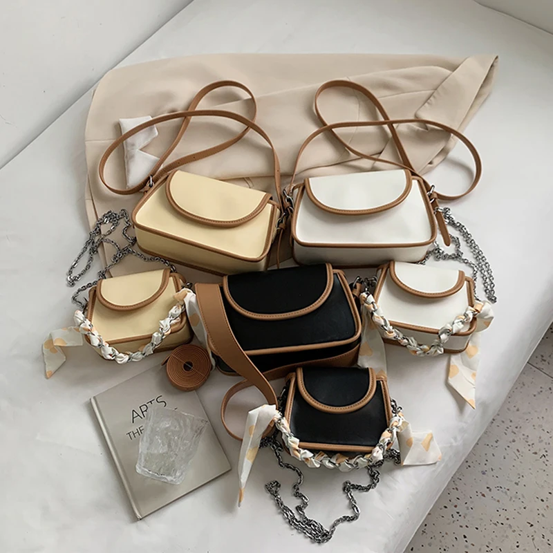 

[BXX] Women New Branded Small Chains For Girls Ribbons PU Leather All-match Crossbody Shoulder Bag Fashion Trending 2021 GF0063