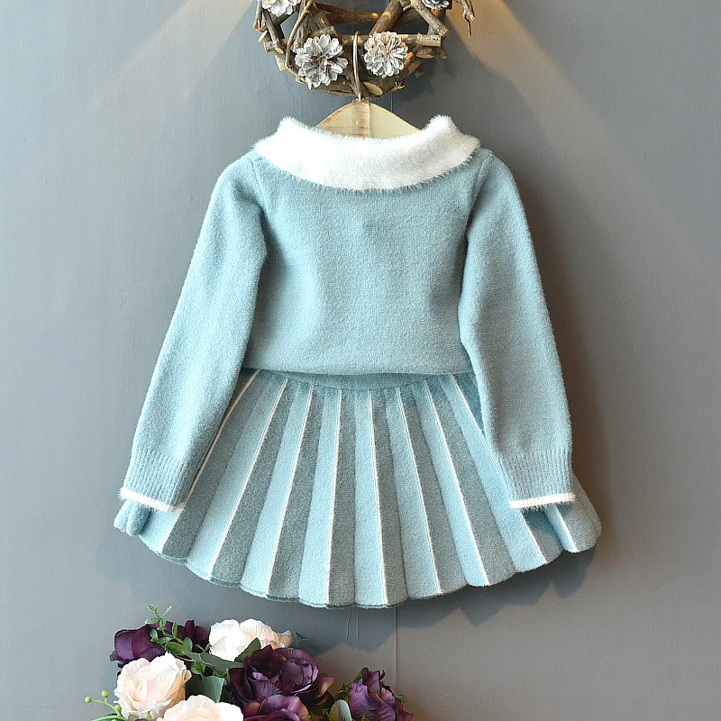 

2020 fashion kids winter sweaters baby girl clothes crystal mink little swan knitted sweater suit