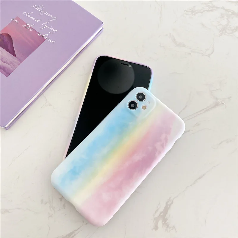 Противоударный чехол радужного цвета для телефона IPhone 11 Pro Max XR XS 7 8 Plus мягкая