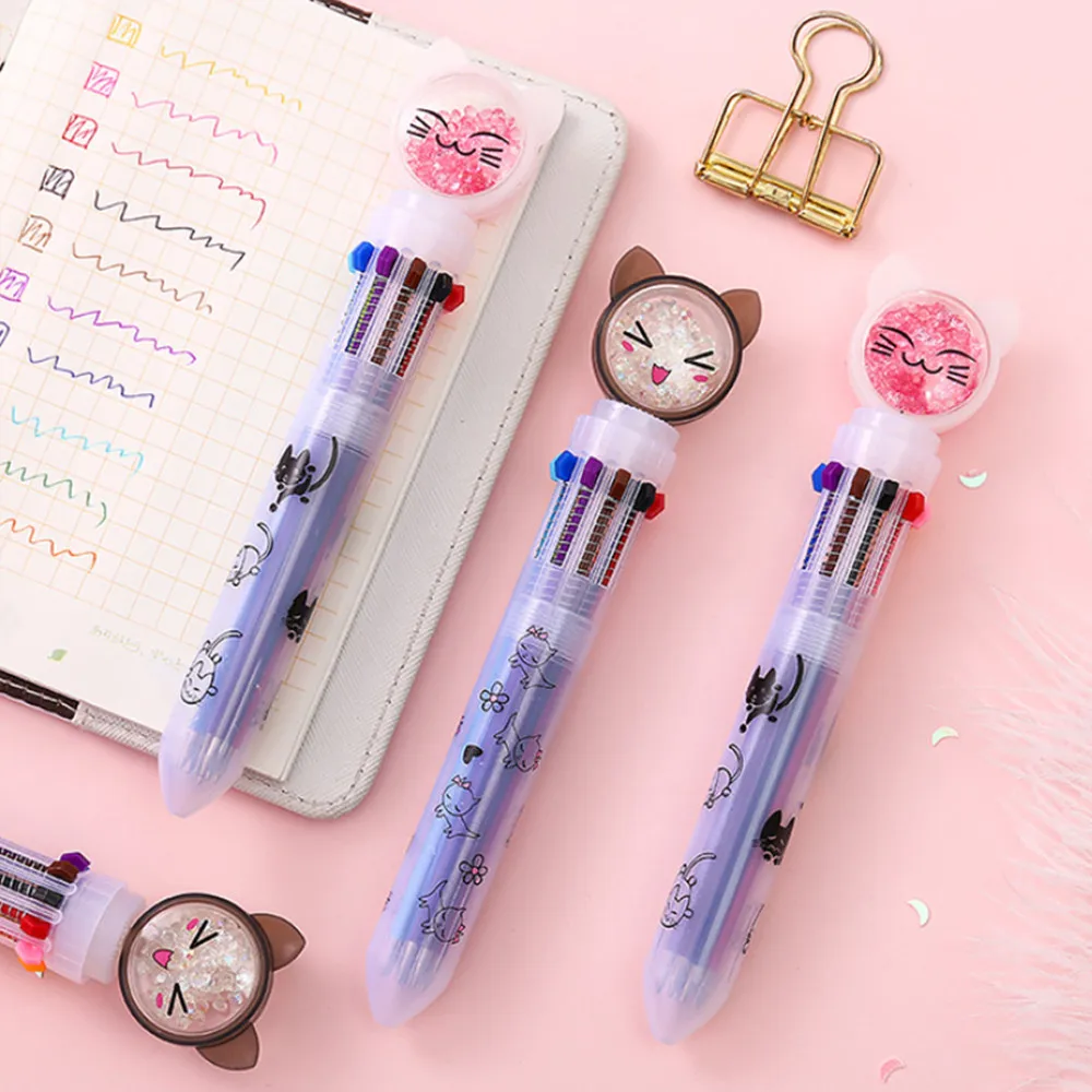 

Kawaii Cartoon Cats 10 Colors Ballpoint Pen Creative Signing Pen Gifts for Girls Writing Supplies Office School Stationery