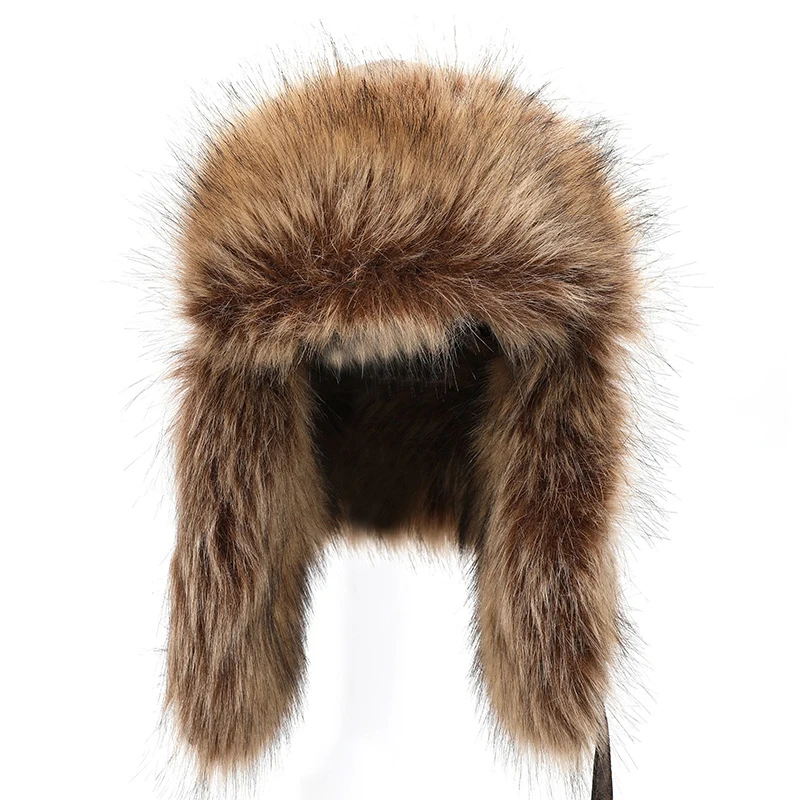 

Шапка-ушанка мужская из искусственной кожи, с длинным ворсом, теплая, Зимняя