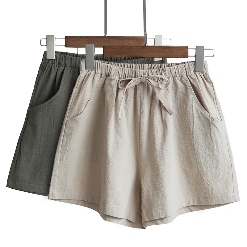 Cotton Linen Shorts Woman Basic Short Pants Mini Trousers Trafic Fashion High Waist Bottom for Teen Girls Summer Plus Size