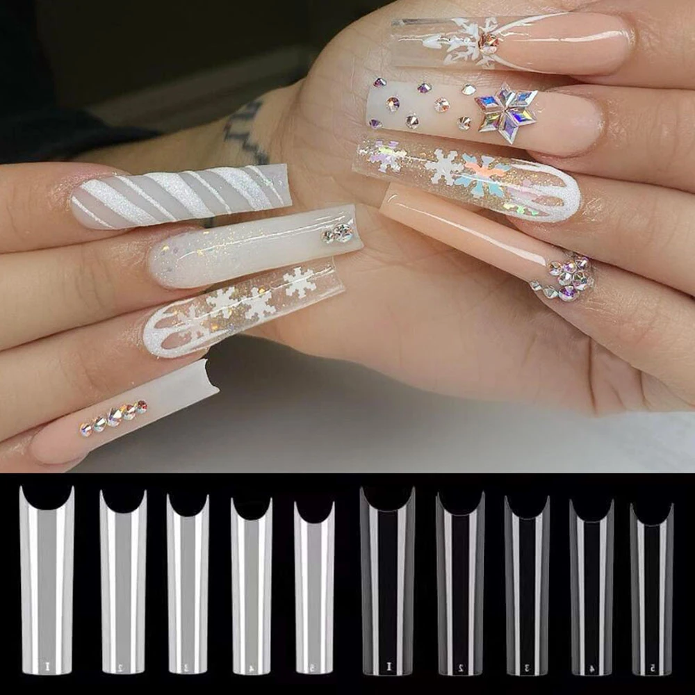 

500pcs Extra Long Curvetapered Square False Nail Transparent Artificial Nail High Radian Bag Hose Patch Tips Half Cover Tip