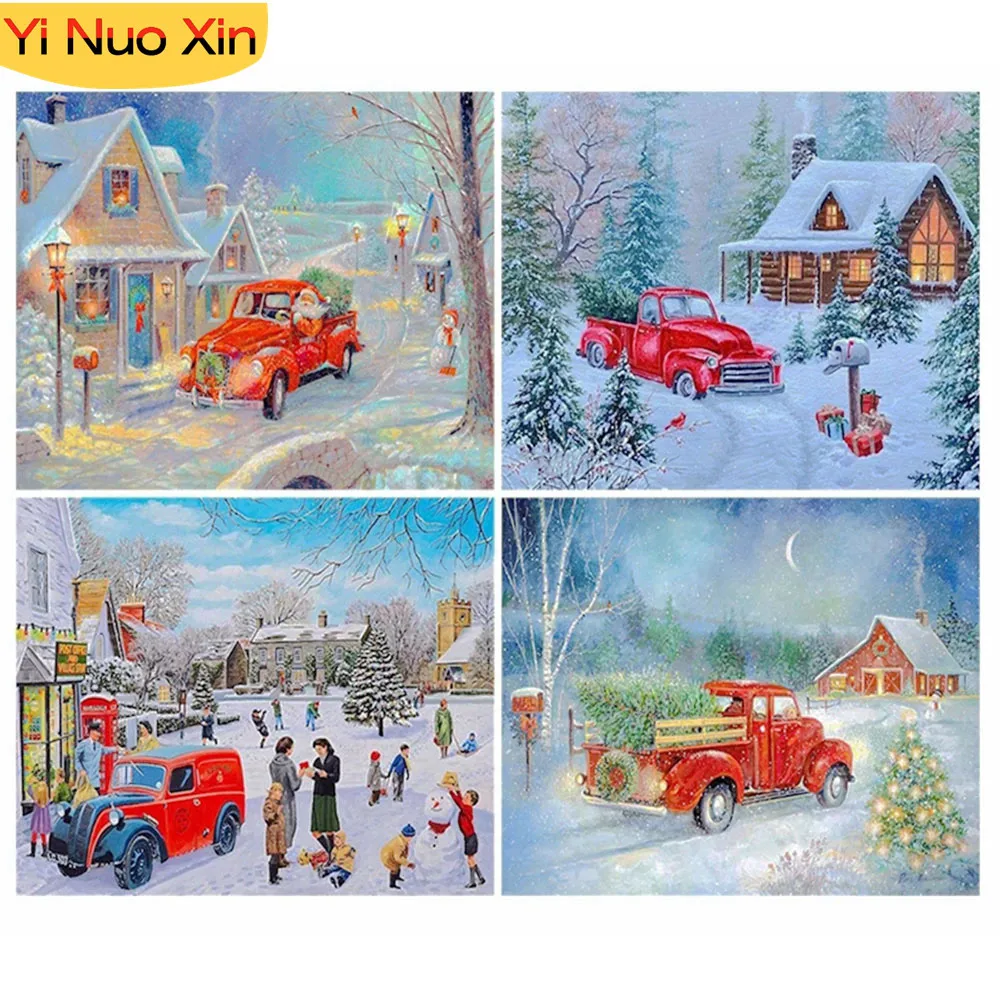 

Cross Stitch 5D DIY Full Mosaic embroidery Hand art Diamond Painting Cartoon Christmas Winter Snow Pickup Truck Home Decor Gift