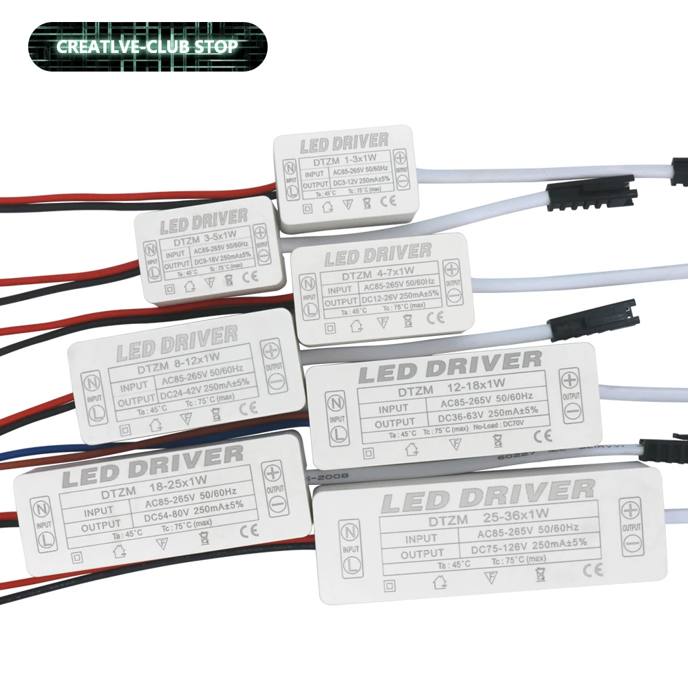 250mA LED Driver 1-3W 3-5W 4-7W 8-12W 12-18W 18-25W 25-36W Power Supply Unit Lighting Transformers DC For Lights DIY | Освещение