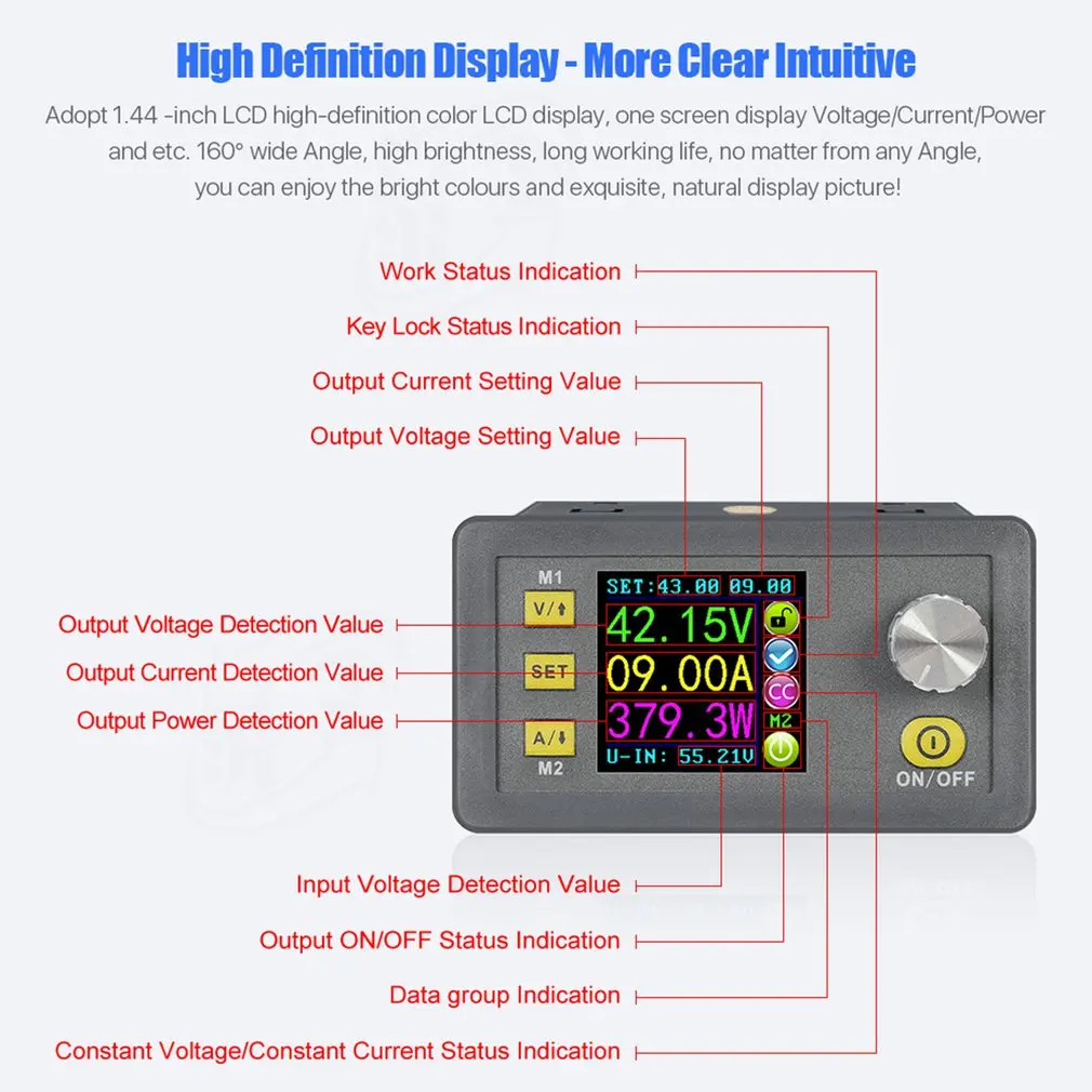 Цифровой понижающий преобразователь напряжения 50 в 20 А с ЖК-дисплеем |