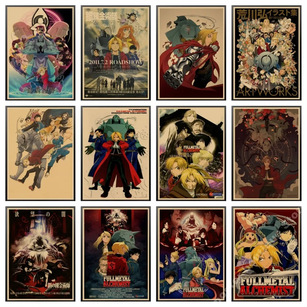 

Аниме, цельнометаллические винтажные постеры с алхимиком, домашний декор, комикс, выставочные наклейки на стену, художественная живопись